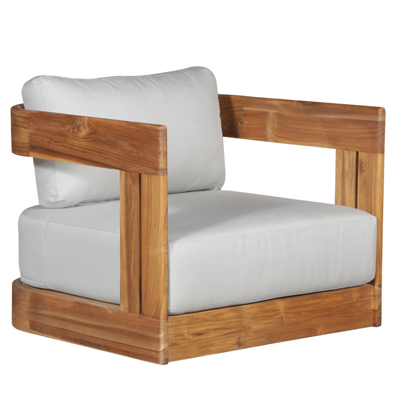 Paradiso Solid Teak Outdoor Swivel Chair with Light Gray Cushions