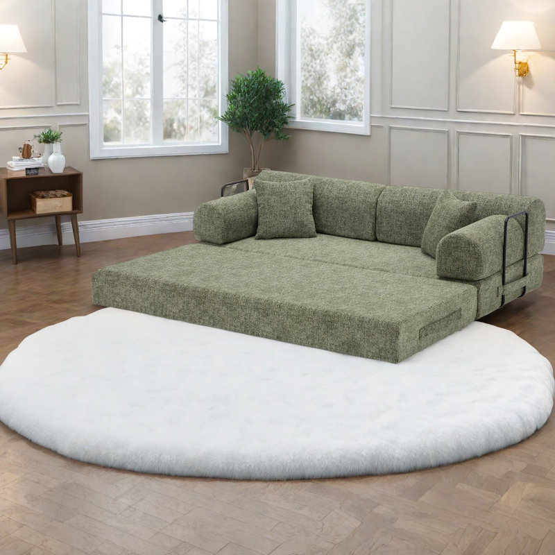 Canapé-lit multifonctionnel convertible, tissu vert doux pour la peau, style moderne pour salon ou chambre à coucher