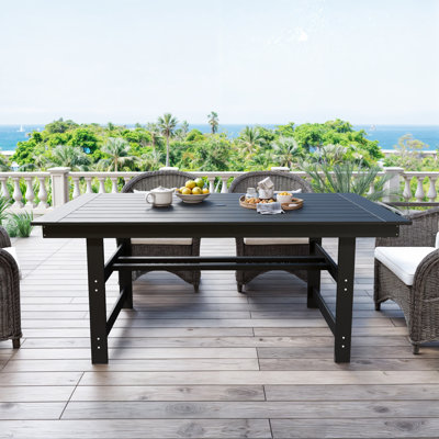 6-Person Outdoor Rectangular Patio Dining Table With Umbrella Hole, All-Weather Resistance by Latitude Run