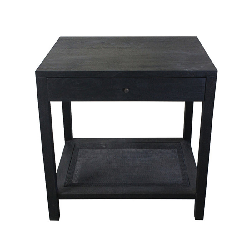 Square Espresso Brown Solid Wood And  Cane Accent_End Table