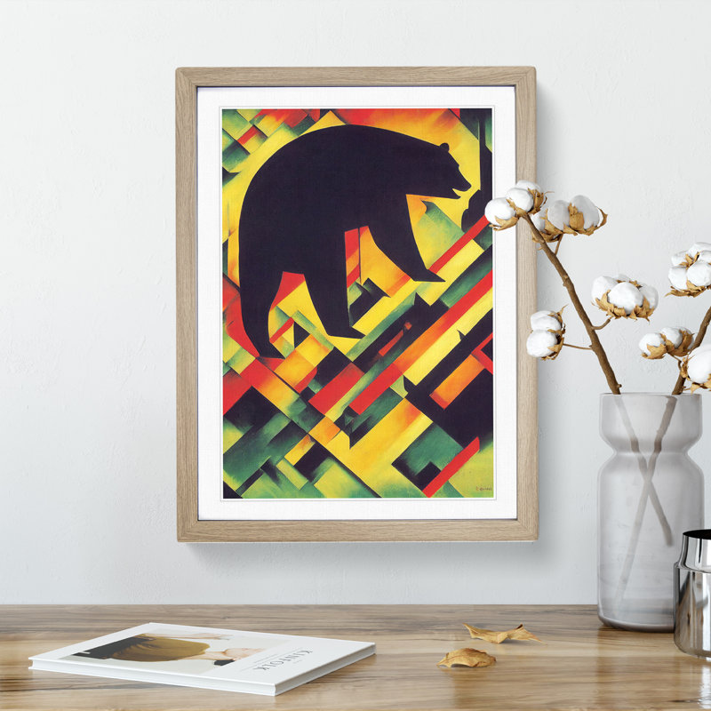 Walking Bear Abstract 1 Piece Single Picture Frame Wall Art, 64cm H x 46cm W x 2cm D, Oak Framed