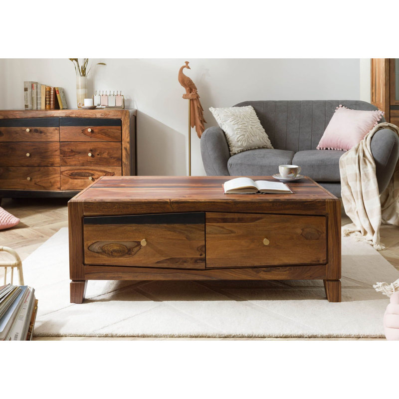 Ancona Solid Wood Four Leg Coffee Table with Storage, Painted Dark Brown