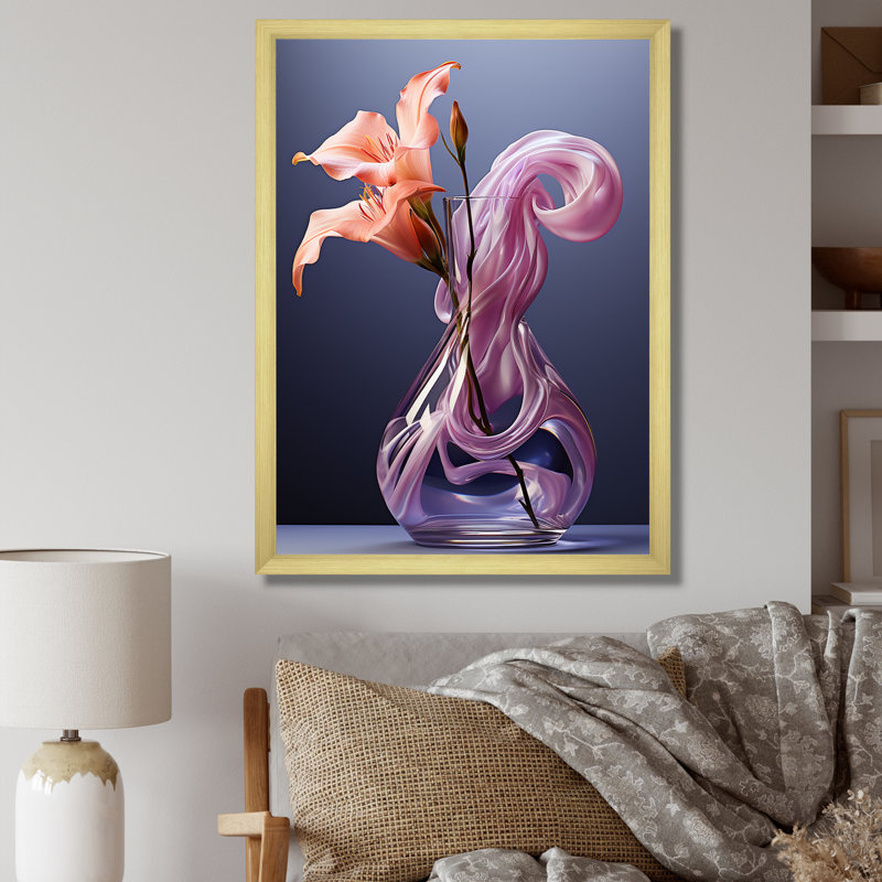 Vase fleur lilas luminance - imprimé, Cadre doré simple, H 44 po x l 34 po x P 1,5 po