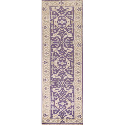 Tapis de couloir oriental mauve en laine fait à la main Oushak 3 x 10