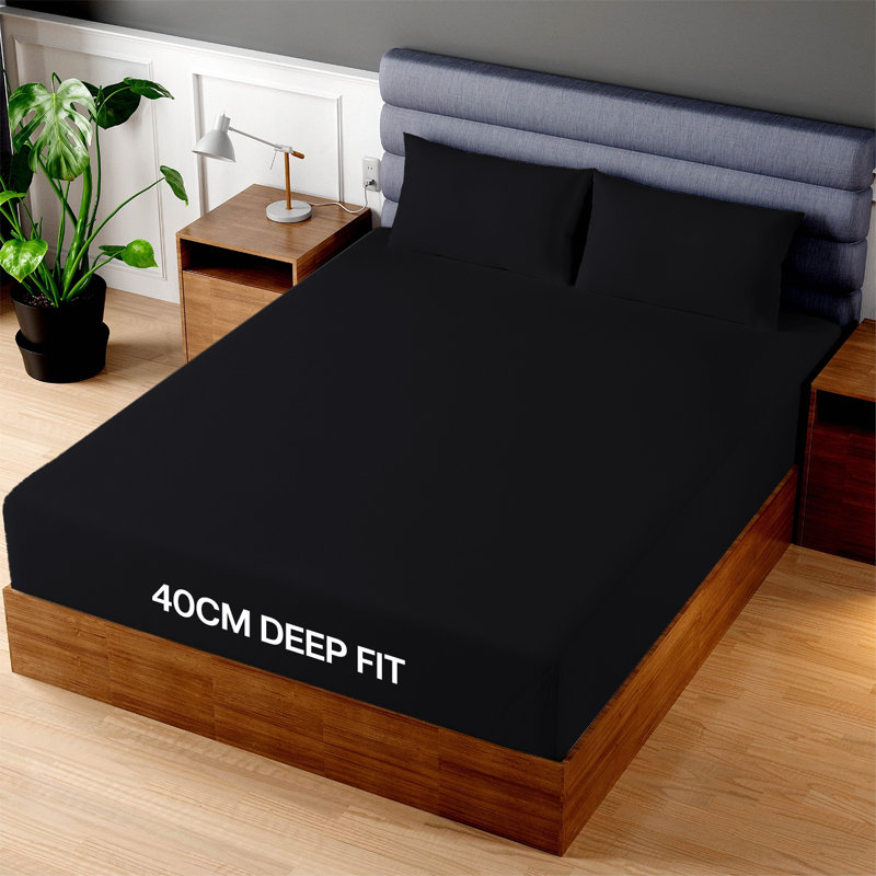 King Size 40 CM Deep Fitted Sheet – Ultra Soft, Breathable & Wrinkle-Free, Black
