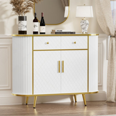 Luxury Fluted Curved Sideboard Buffet Storage Cabinet with 2 Drawers and Doors for Living Room, Entryway, Hallway
