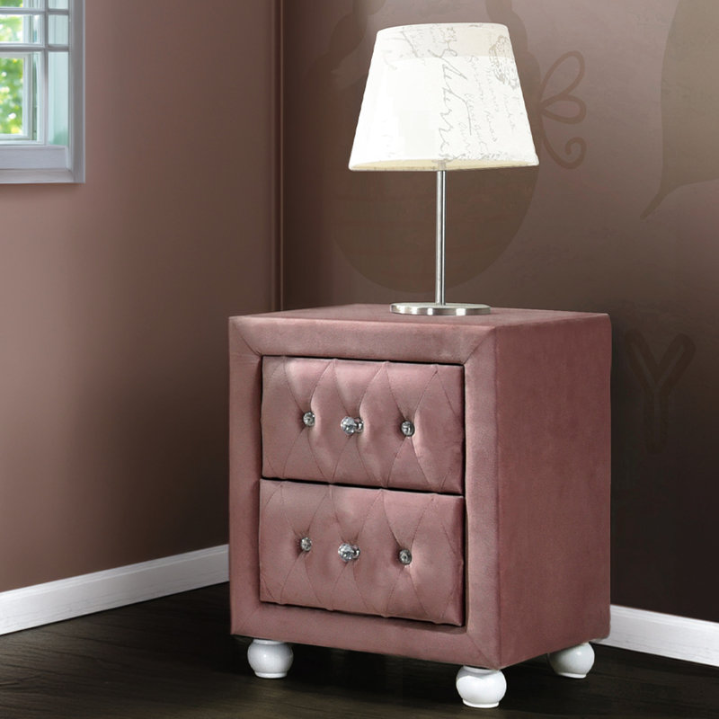 Table de chevet rose avec mécanisme coulissant en métal - lisse et fonctionnelle 2 pour un rangement spacieux de style moderne
