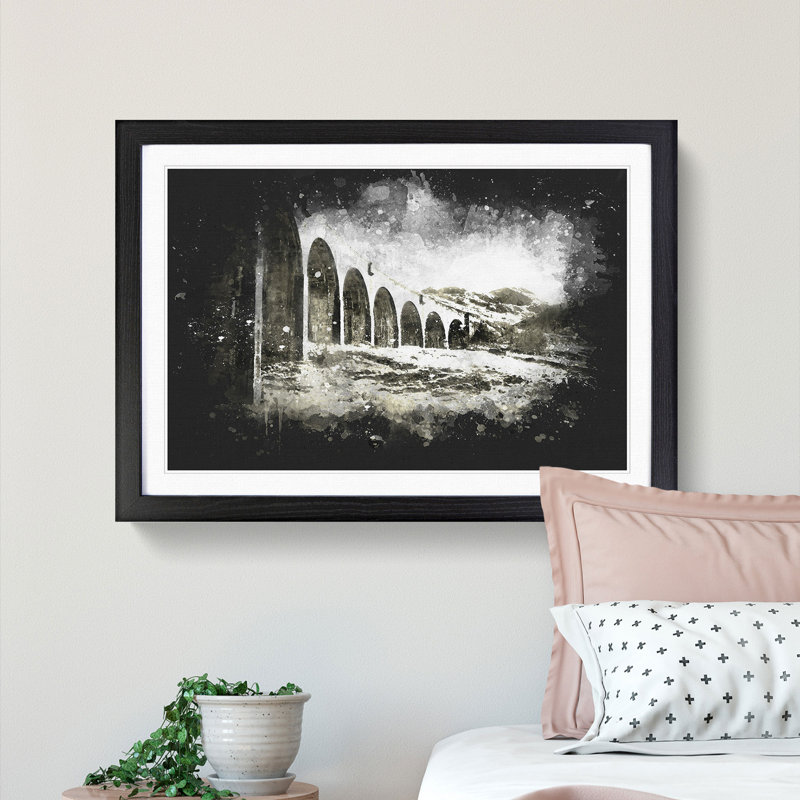 Glenfinnan Viaduct in Scotland - Picture Frame Graphic Art Print, 24cm H x 33cm W x 2cm D, Black Framed