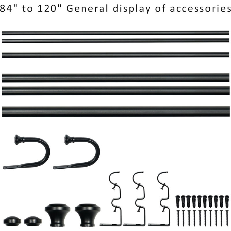 Tringle à rideaux double Yvelyne, 84" - 120", Noir