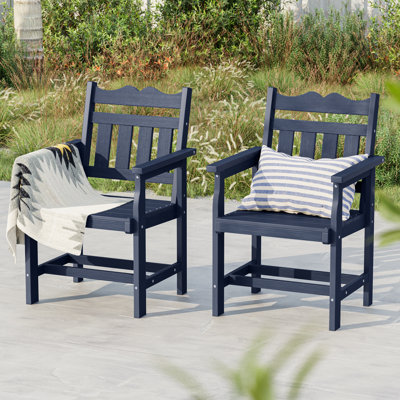 Set of 2 Outdoor Dining Chairs, All-Weather HIPS Plastic Patio Dining Chairs with Ergonomic Design, Heavy Duty Outdoor Chairs for Backyard Deck Garden Lawn Porch