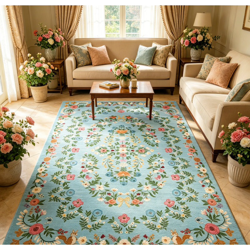 Tapis rétro taupe lavable pour l'intérieur, Blue, Rectangle 6' x 9'