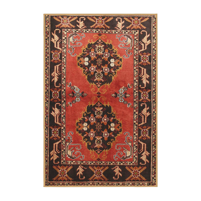 Tapis traditionnel rouge / noir Metsahovi, Rectangle 7 pi x 10 pi