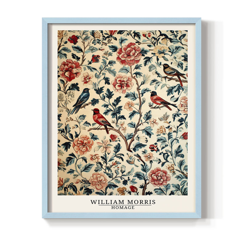 Imprimé encadré en bois massif de la série CXLII de Wm Morris, H 30 po x l 24 po, Bleu