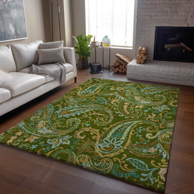 Premium Machine Washable Cerrito AMF533 Green Rug