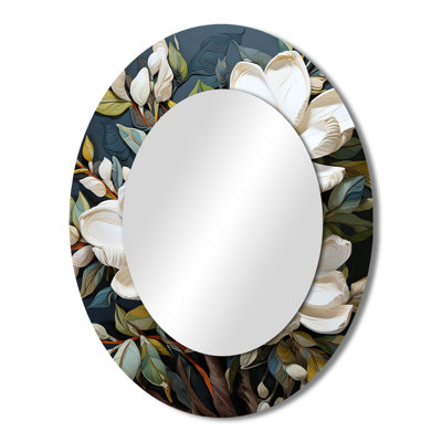 White Yellow Magnolias Southern Charm Patchwork - Traditional Oval Wall Mirror