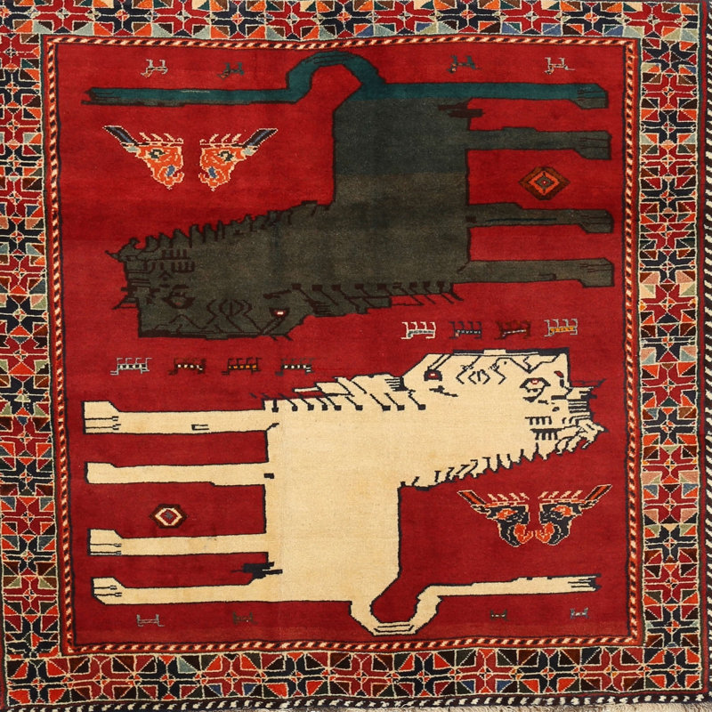 Tapis traditionnel beige / rouge, Rond 3 pi