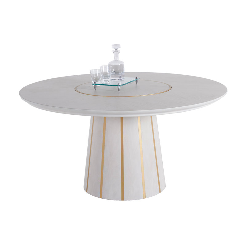 Morgan Mahogany Solid Wood Dining Table, Cerused White/Gold
