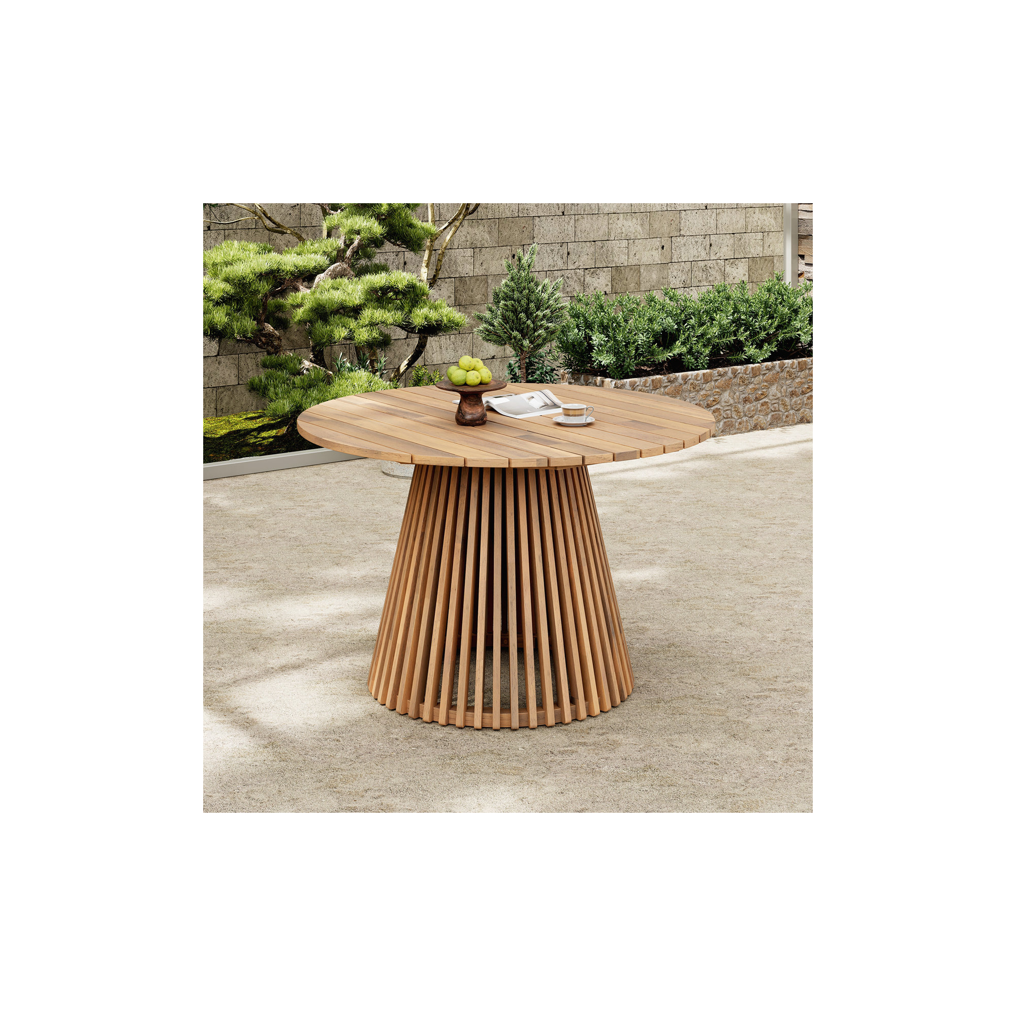  Catalina 47" Round Wood Outdoor Dining Table, Brown