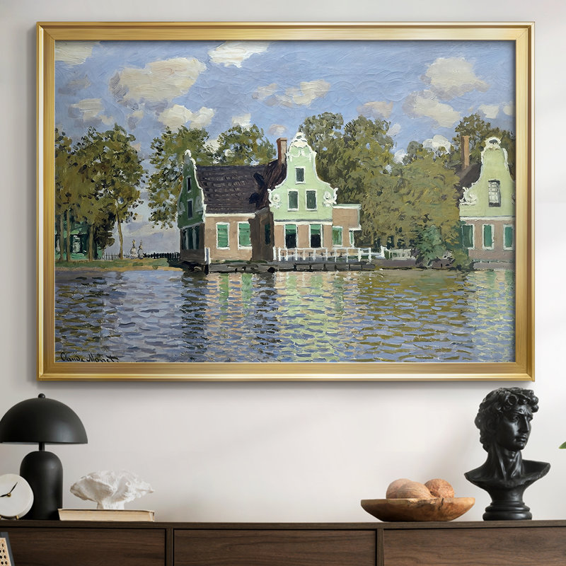 Maisons sur le Achterzaan - Claude Monet - Toile tendue avec châssis, 1871, 30 x 5 x 42,5, Toile avec cadre, Or