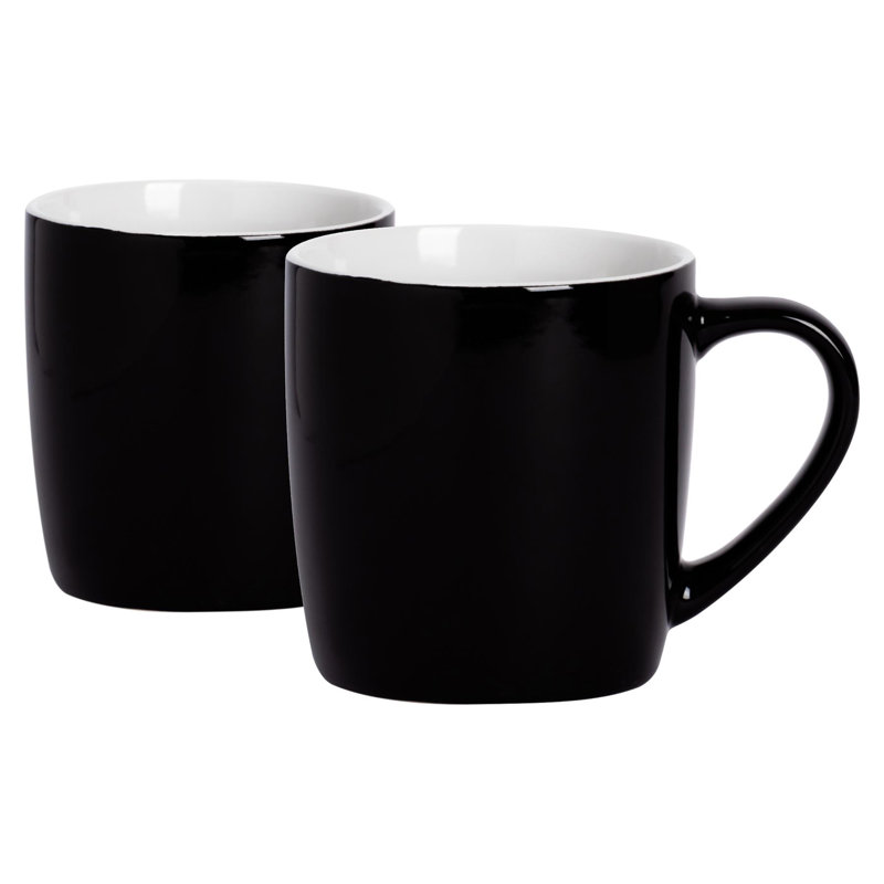 Argon Tableware - Coloured Coffee Mugs - 350ml - Pack of 2, Black