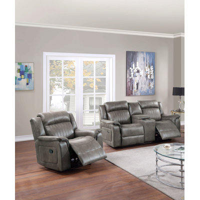 Ensemble de salon de style contemporain 2 pièces 1 x Fauteuil inclinable 1 x Causeuse à finition bleu ardoise