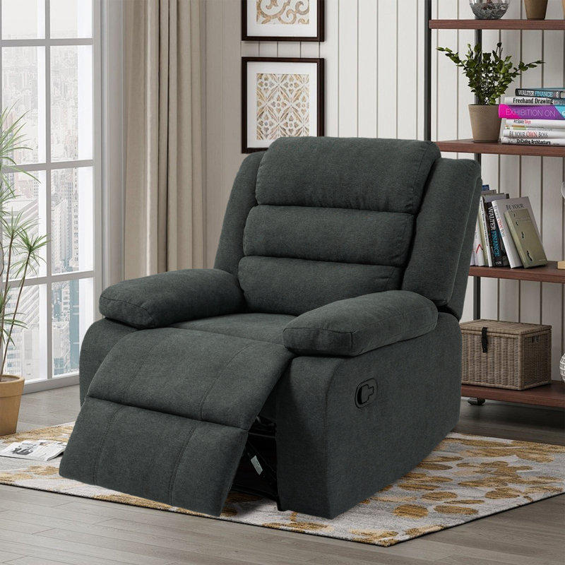 Ameiah Upholstered Dark Gray Chenille Manual Push Back Recliner Chair with Wingback, Dark Gray