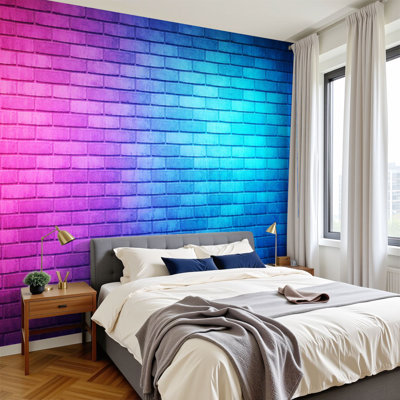 Peel and Stick Wallpaper Gradient Neon Wall Pink Blue Light Effects Wall Murals 100"H x 144"W Removable PVC Wall Paper Self-Adhesive Wall Decor for Bedroom Living Room Home Office