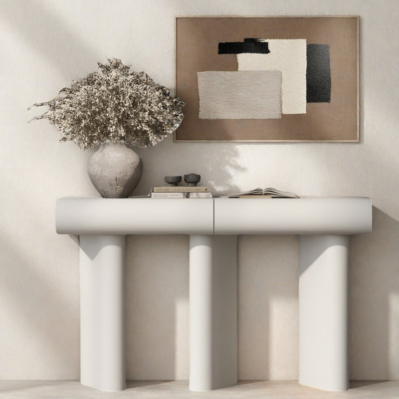 Polo Console Table with Curved Drawers & 3 Arched Legs, White