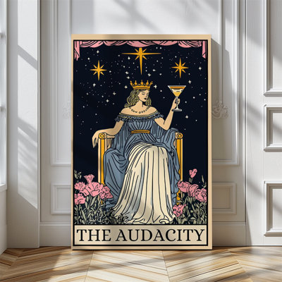 1pc Framed Canvas Wall Art Prints Poster, Vintage Girl Tarot Card Funny Audacity Dark Academia Queen Art Posters Canvas Print Painting for Living Room Bedroom Office Bathroom Dorm Home Decor, Ready To Hang