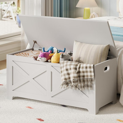 Boîte à jouets 39,4 "en bois, charnières de sécurité pour la chambre à coucher, le vestibule ou le salon
