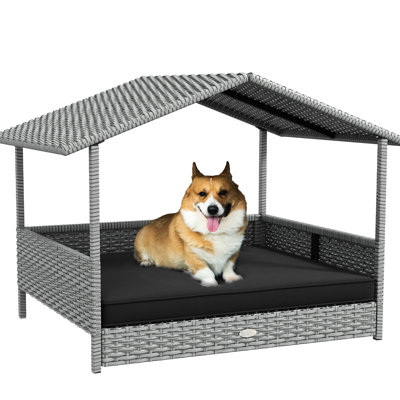 Lit pour chien gris avec auvent, coussin d'eau confortable pour les chiens de petite à moyenne taille