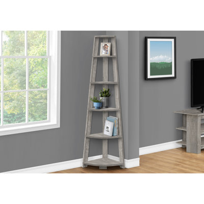 5 Tier Corner Bookcase, 72"H, Grey, Modern Bedroom Accent Office Stylish Stand