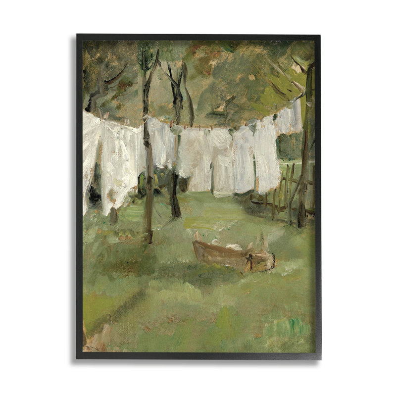 Scène de corde à linge classique, giclée noire encadrée par lettrage et doublure, Giclée encadrée noir minuit