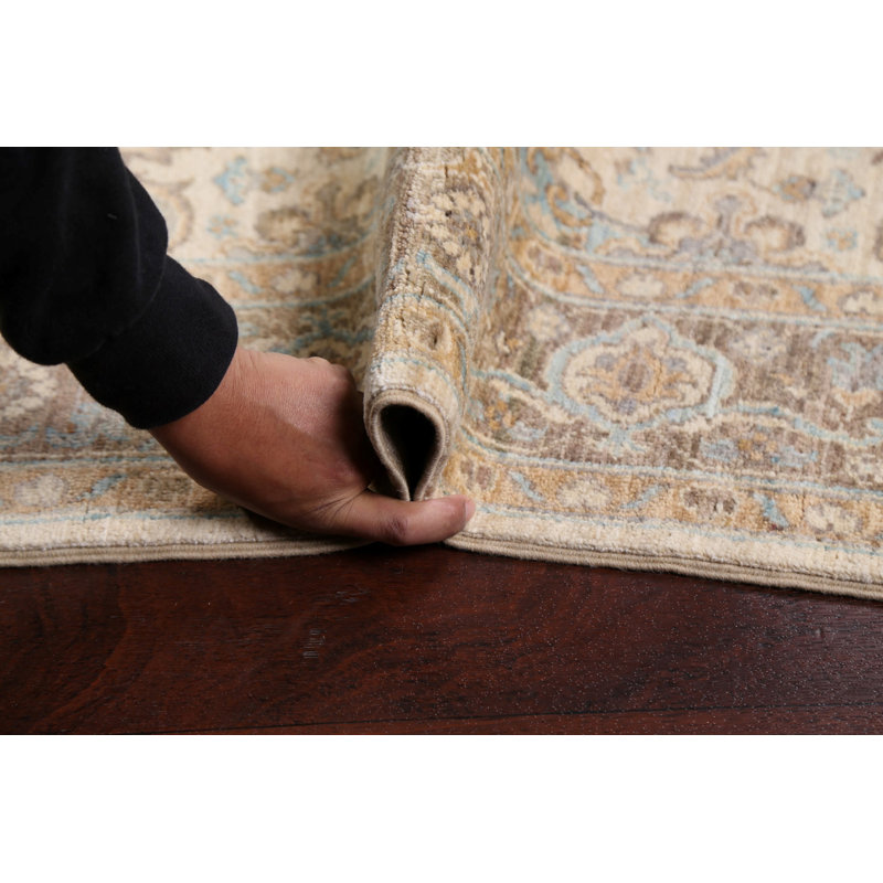 Tapis de couloir beige en laine noué à la main de conception unique 3 pi x 11 pi 3 po New Age