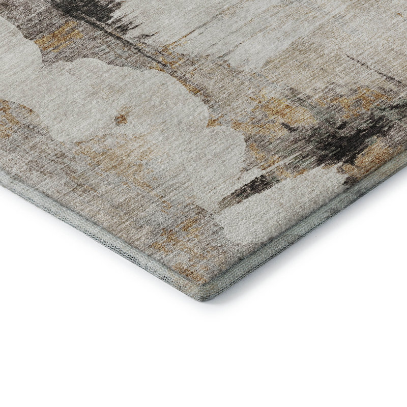 Tapis beige Prisco lavable à la machine de qualité supérieure, Rectangulaire 3 pi x 5 pi