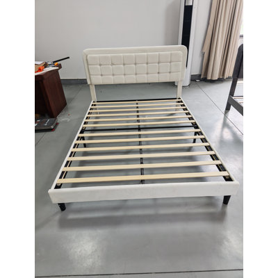 Cadre de lit plateforme rembourré Queen Size, 209 cm L x 158 cm l x 107 cm H, tête de lit capitonnée avec sommier à lattes en bois, cadre de lit en métal, aucun sommier requis, montage facile pour la chambre à coucher