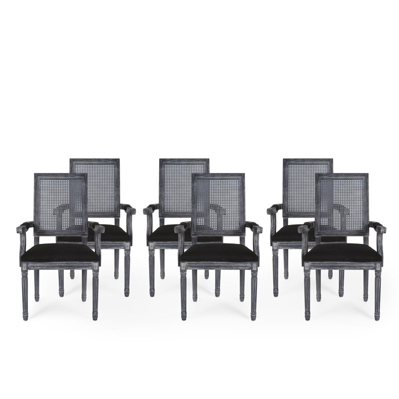 Esaias King Louis Back Upholstered Armchairs, Natural, Light Gray, 6