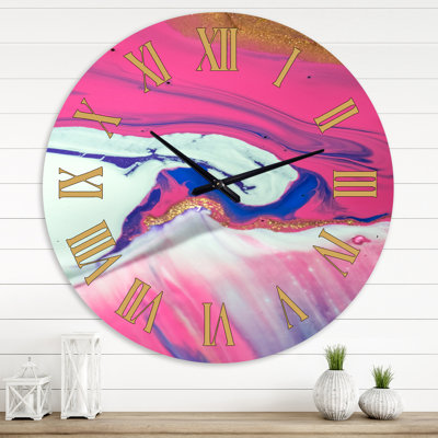Horloge murale moderne paysage de marbre fuchia avec une touche de blanc