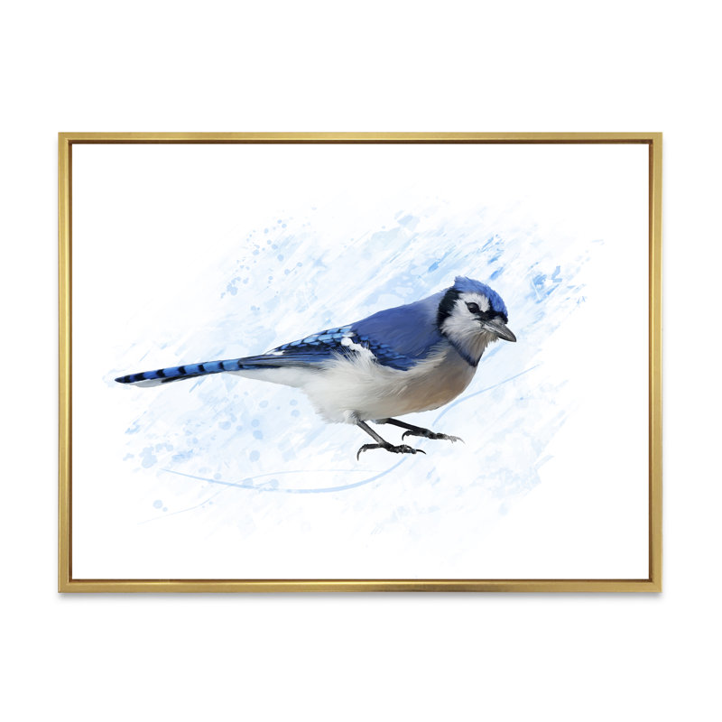 Geai bleu rétro - impression sur toile, Toile encadrée d'or, H 16 po x l 32 po x p 1 po