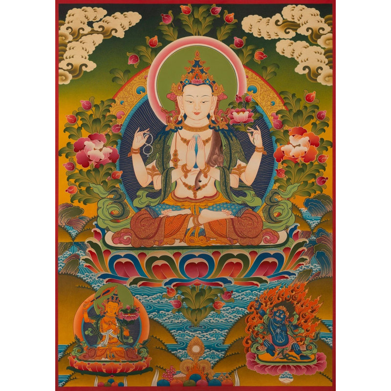 Chengrezig | Avalokiteshvara Thangka (Thangka sans brocart)