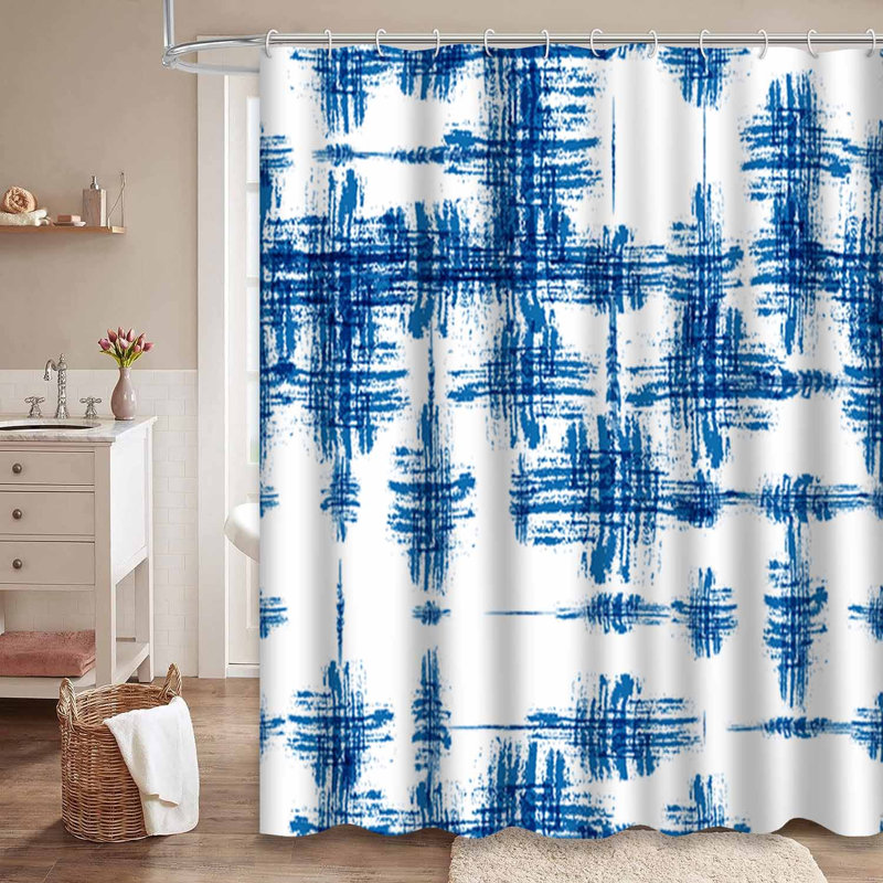 Rideau de douche rétro bleu marine avec 12 crochets, L 72 po x l 72 po