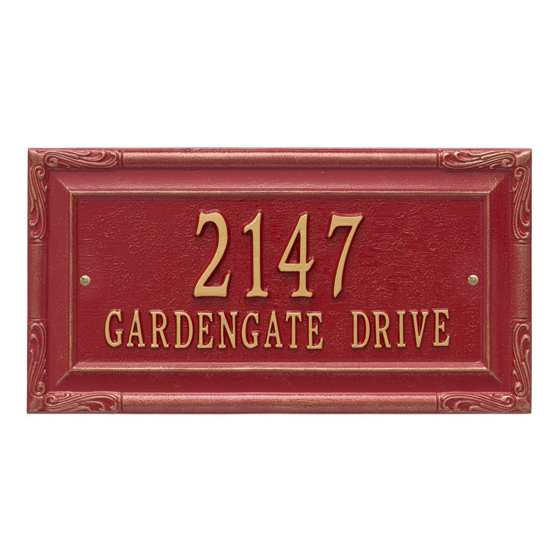 Plaque d'adresse murale sur 2 lignes Gardengate, Rouge / doré, Oui