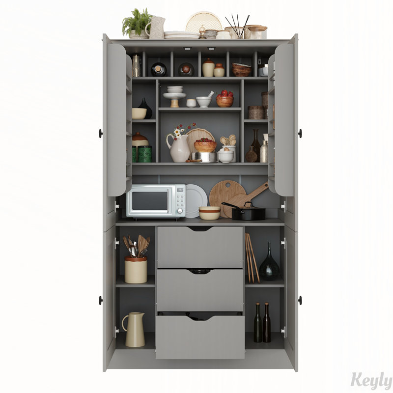 Armoire autoportante de 70,9 po de hauteur avec poste de travail et support à vin, Grey