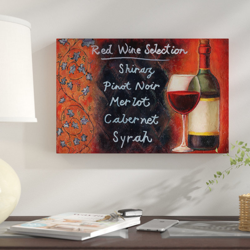 «Red Wine Sélection», art textuel sur toile tendue, H 26 po x l 40 po x P 1,5 po, Pas de tapis, Toile tendue