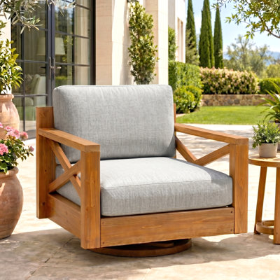 Solid Wood Swivel Patio Sofa Chair With Cushion