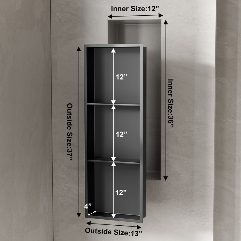 Niche de douche de salle de bain en acier inoxydable, tablette de niche de douche 36 x 12, installation horizontale verticale