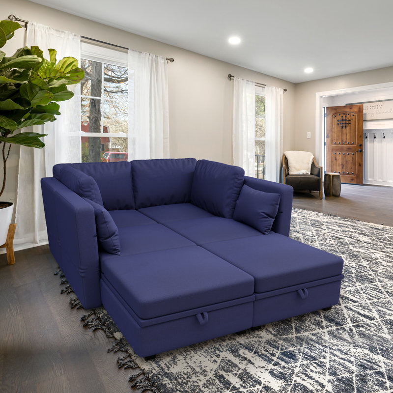 Canapé modulaire et méridienne modulaire en U de 110,24 po Darisley, 100 % polyester bleu marine