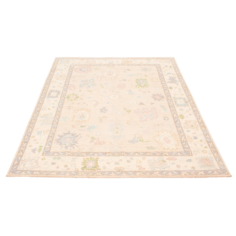 Tapis beige en laine noué à la main de conception unique 8 pi 1 po x 9 pi 11 po New Age
