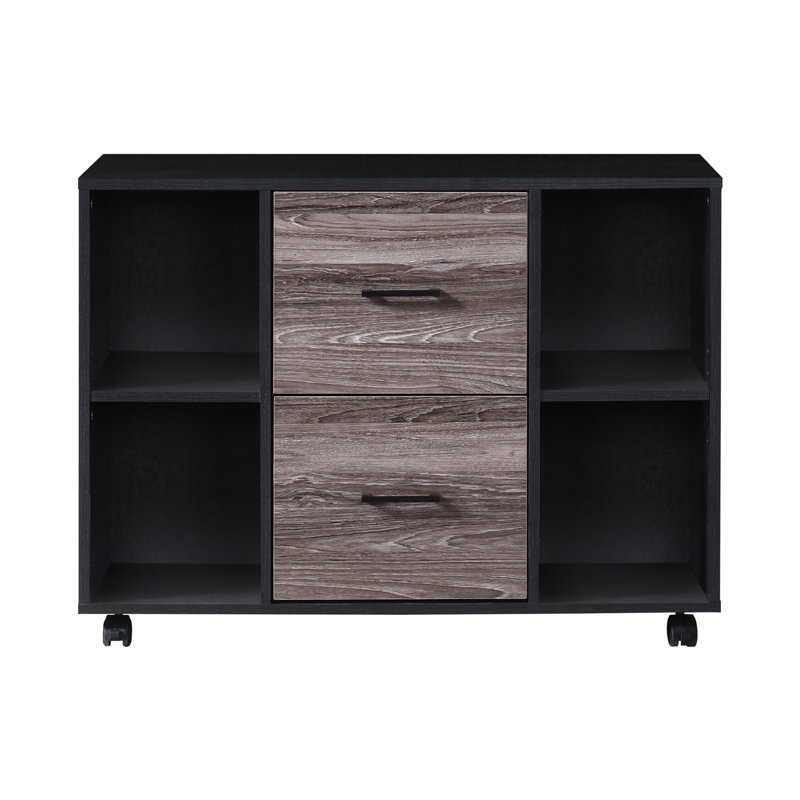 Walnut File Cabinet With 2 Drawers, Black