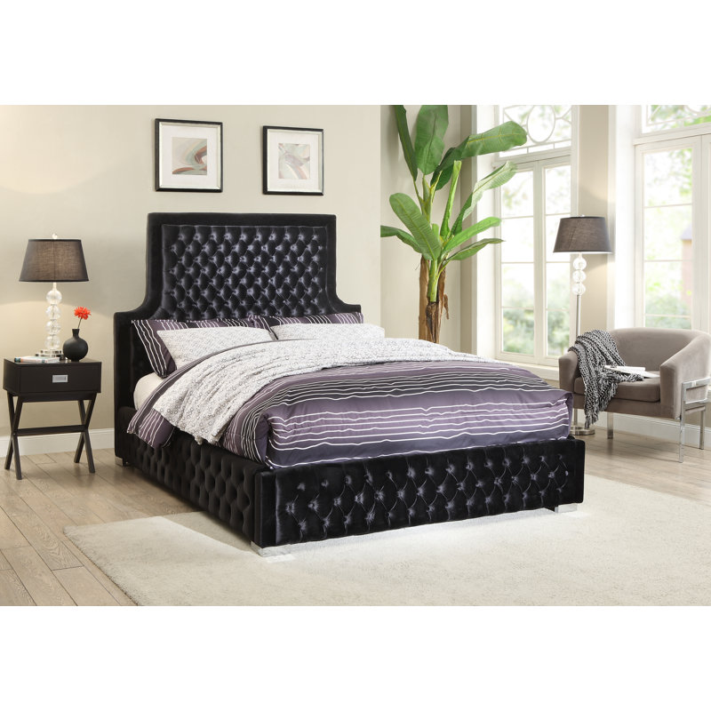 Lit plateforme tapissier Schroeder, Grand, Velours noir